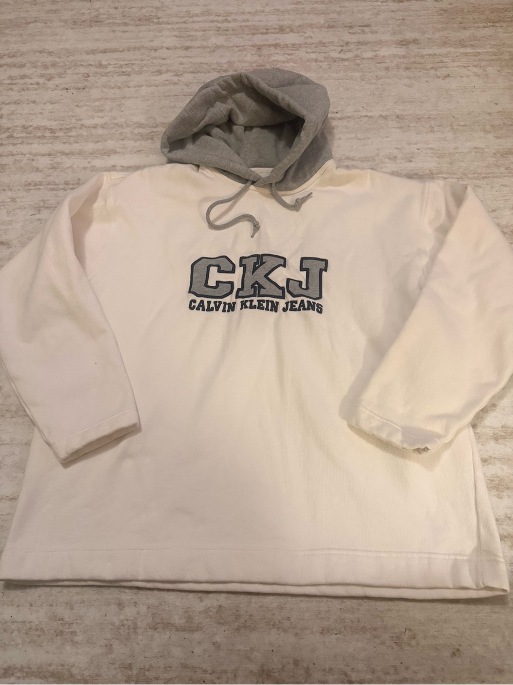 Calvin Klein Jeans White Hoodie with Gray Hood